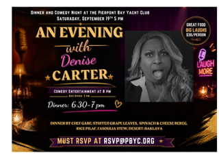 An Evening with Denise Carter: Dinner and Entertainment at the Pierpont Bay Yacht Club.